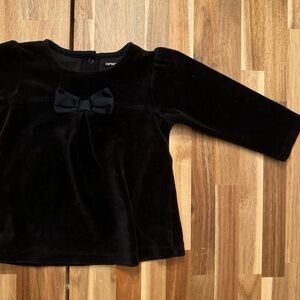 Velvet / velour Black Long Sleeve Girl Top with Bow 2T
